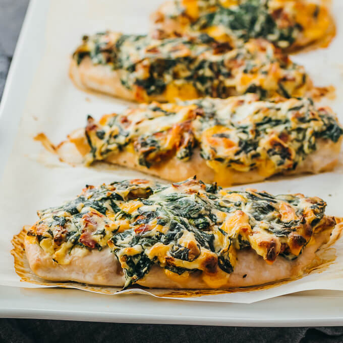 close up view of baked chicken breasts