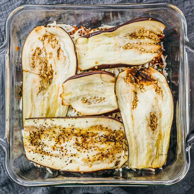 adding eggplant planks to eggplant lasagna