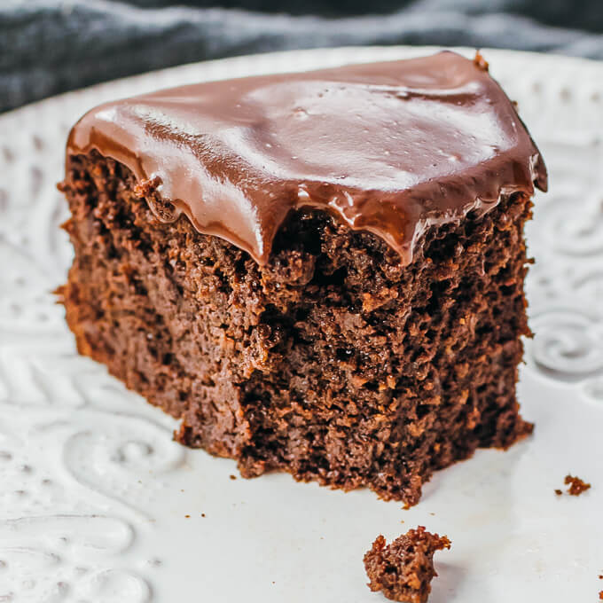 bites taken out of chocolate cake slice