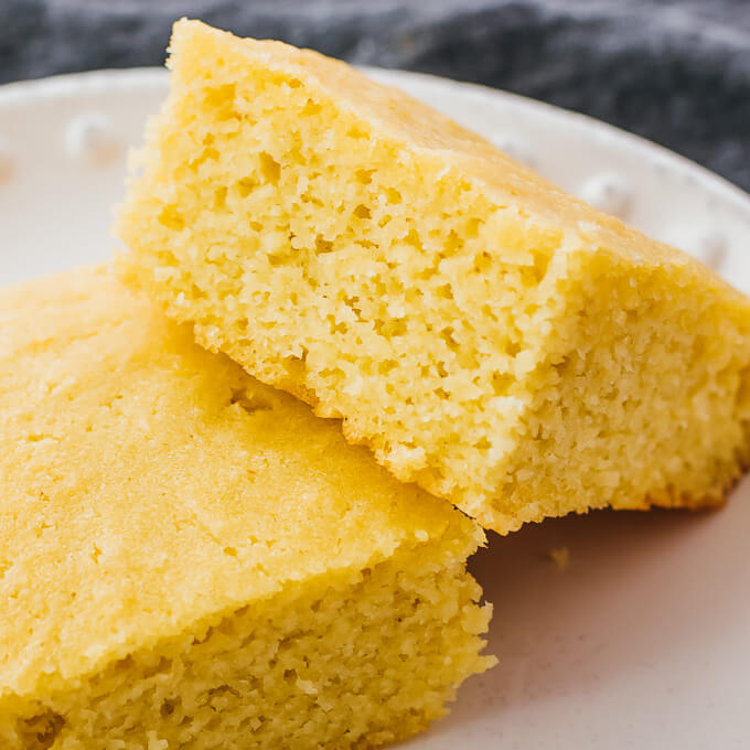 close up view of sliced cornbread