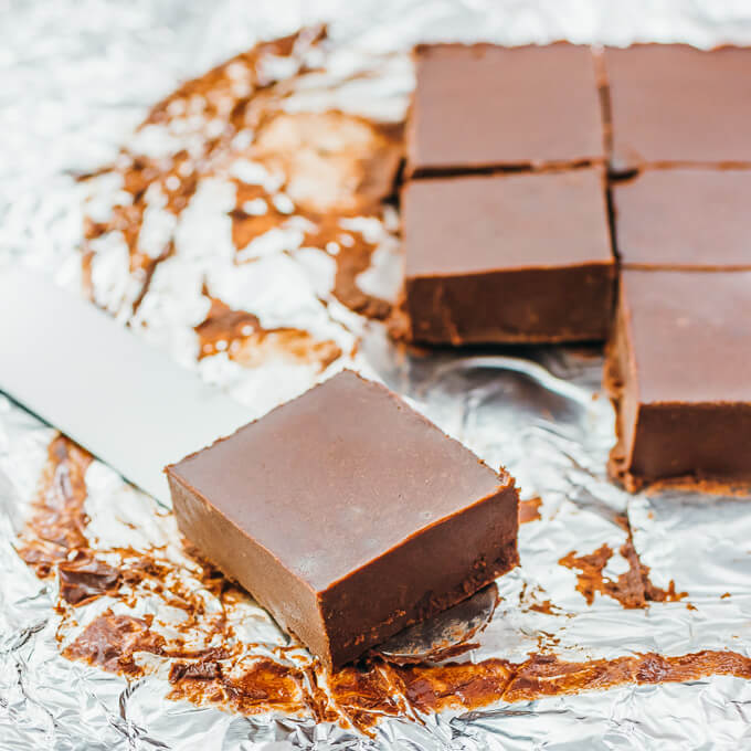 cutting a bar of fudge