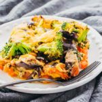 eggplant casserole served on white plate