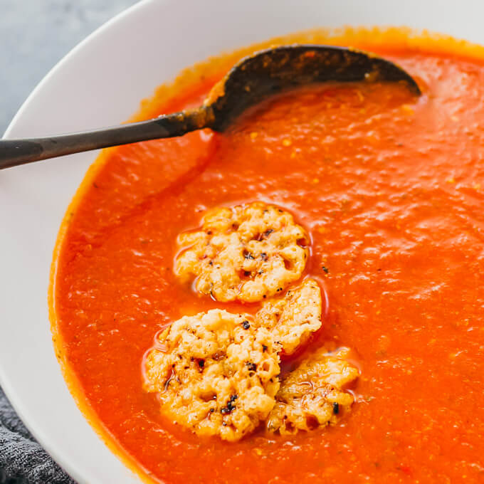 close up view of tomato soup