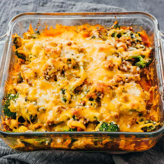 close up view of casserole after baking