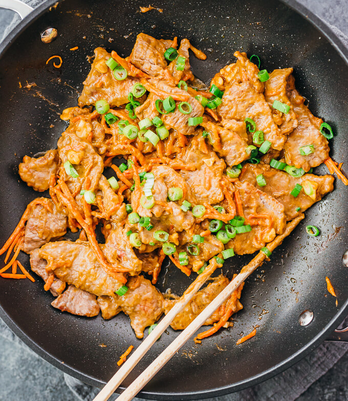 cooking beef stir fry with peanut sauce
