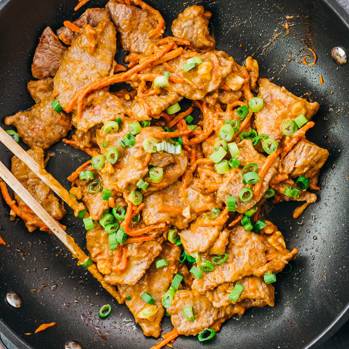 cooking beef stir fry with peanut sauce