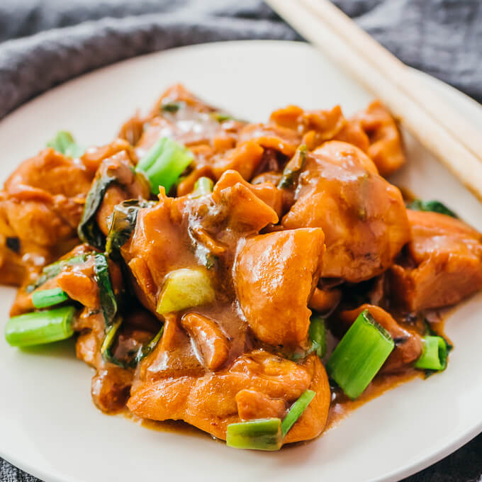 chinese chicken served on white plate