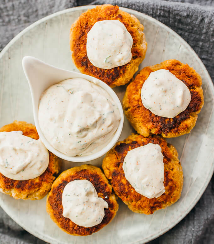 salmon patties served on plate