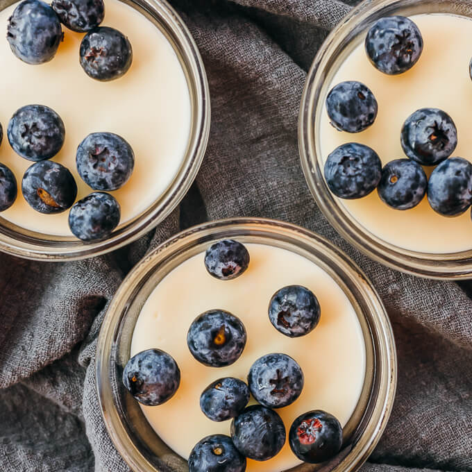 overhead view of 3 low carb lemon possets