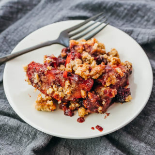 keto apple crisp served on white plate