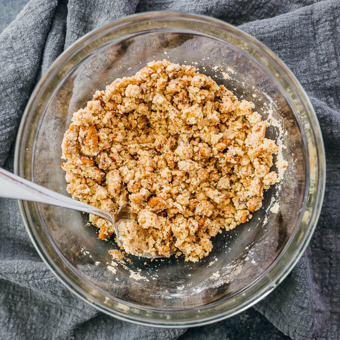 bowl with mixed apple crisp topping