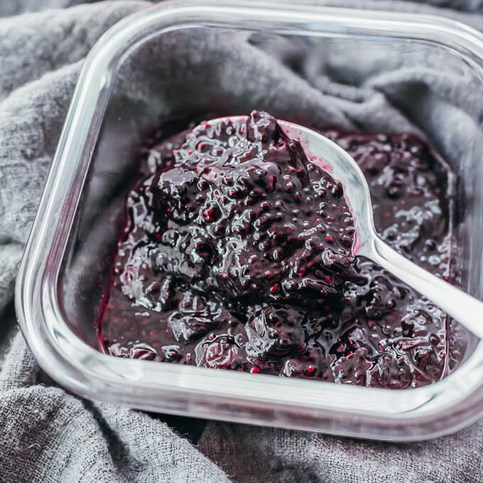 blueberry jam lifted up by spoon