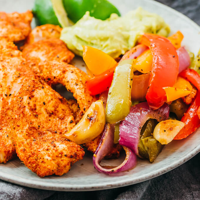 close up view of chicken fajitas