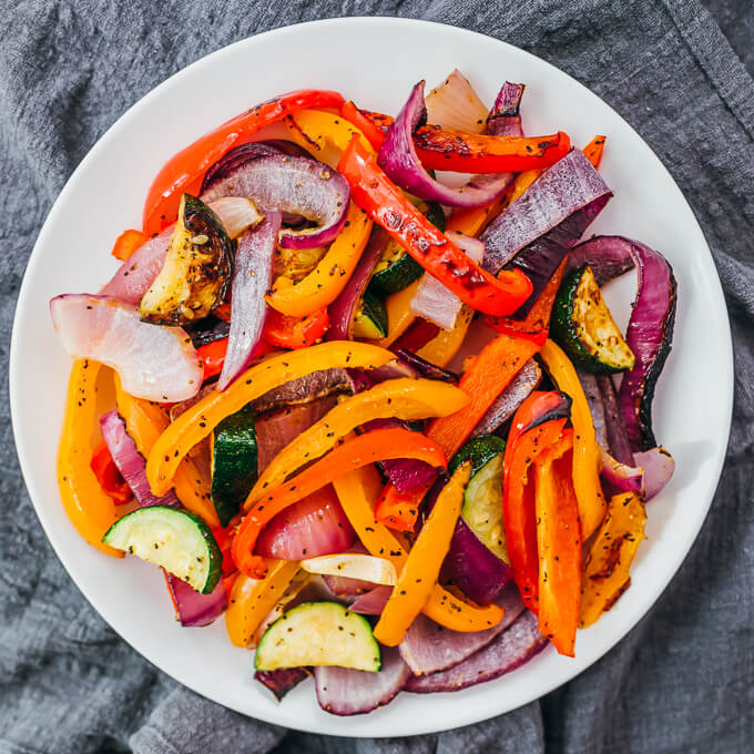 roasted vegetables on white plate