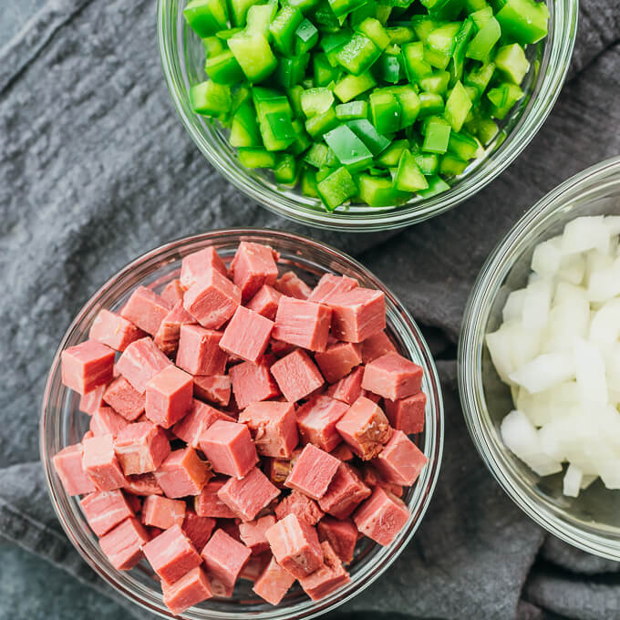 chopped corned beef and veggies