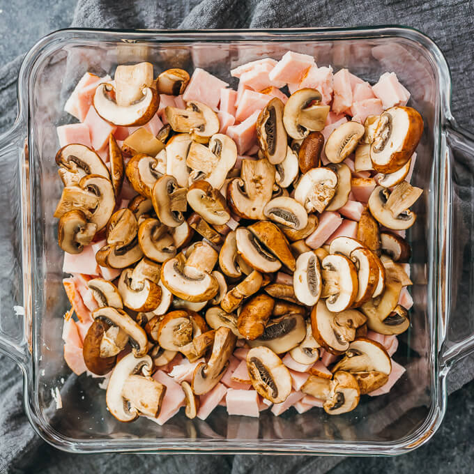 turkey and mushroom in baking dish