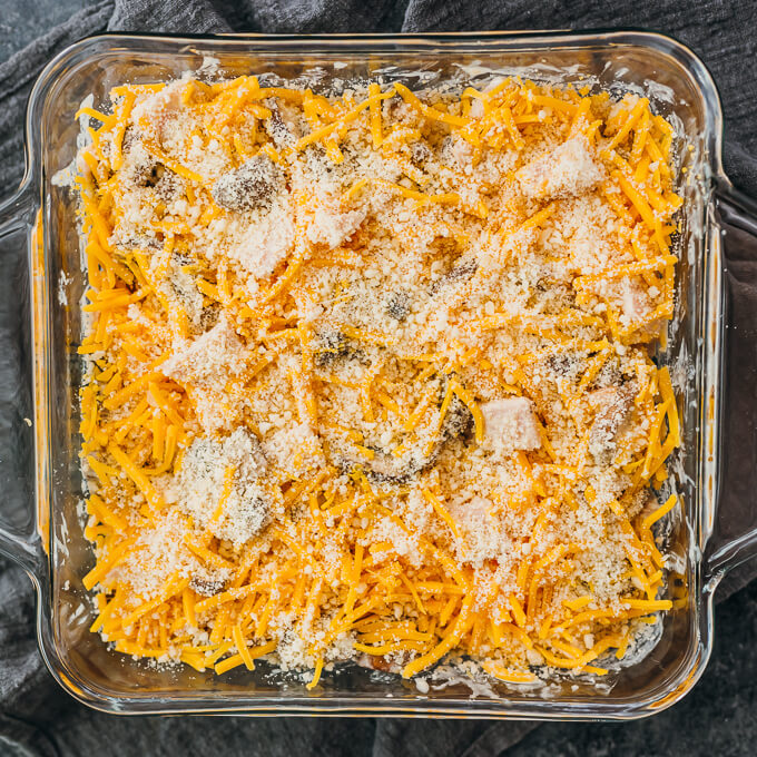 topping casserole with cheese