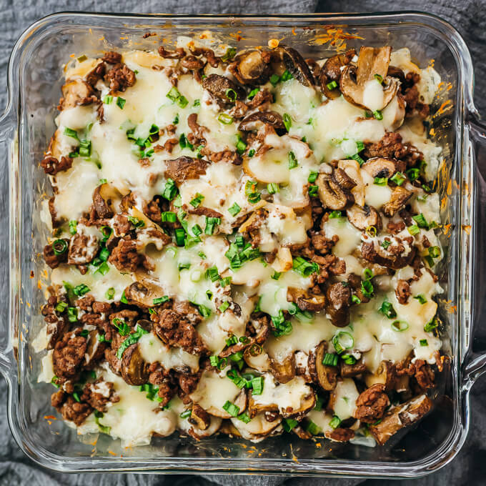 freshly baked mushroom burger casserole