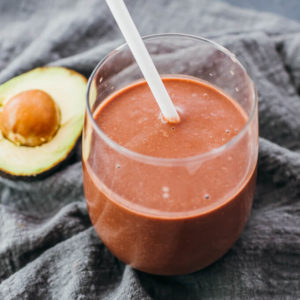 chocolate avocado smoothie in glass