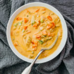 vegetable soup served in white bowl