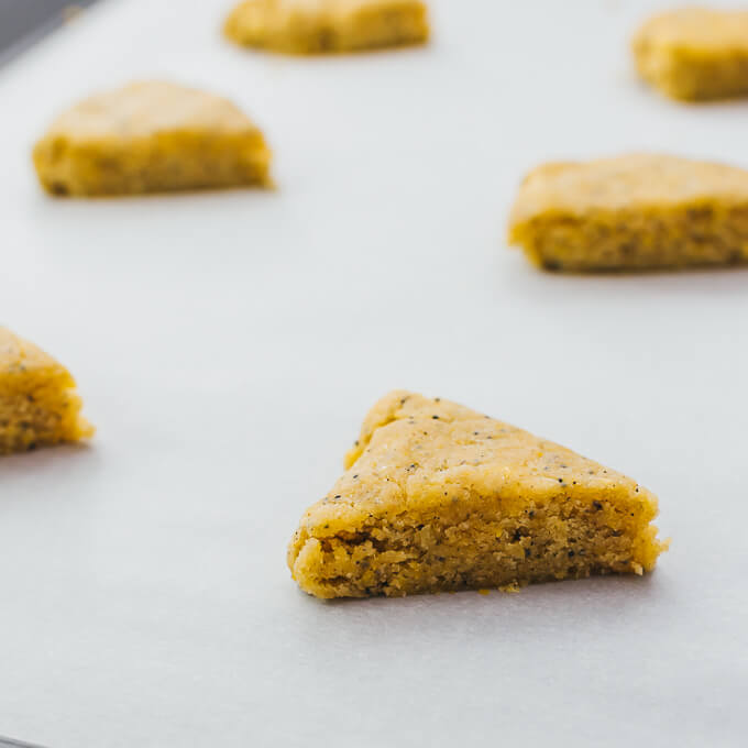 raw scones on baking sheet