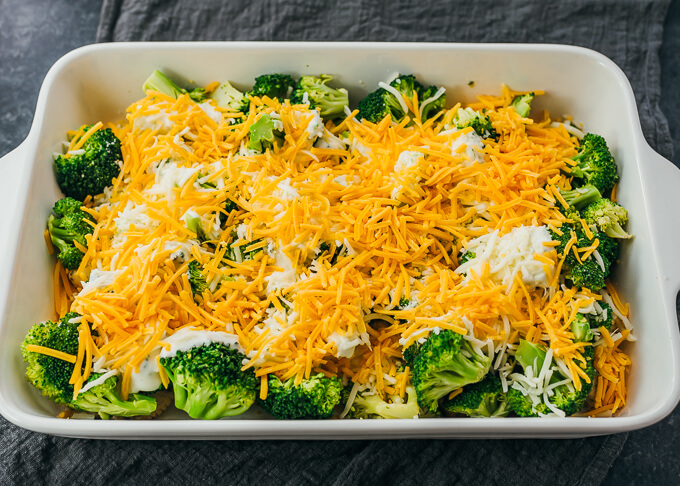 cheese and broccoli in baking dish