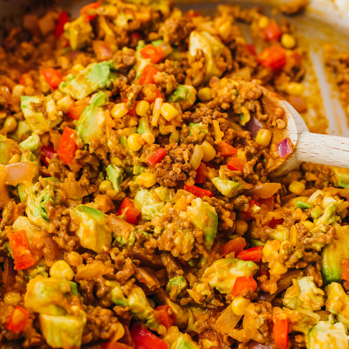 stirring southwest ground beef and rice