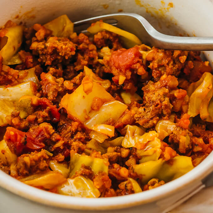 closeup view of unstuffed cabbage rolls