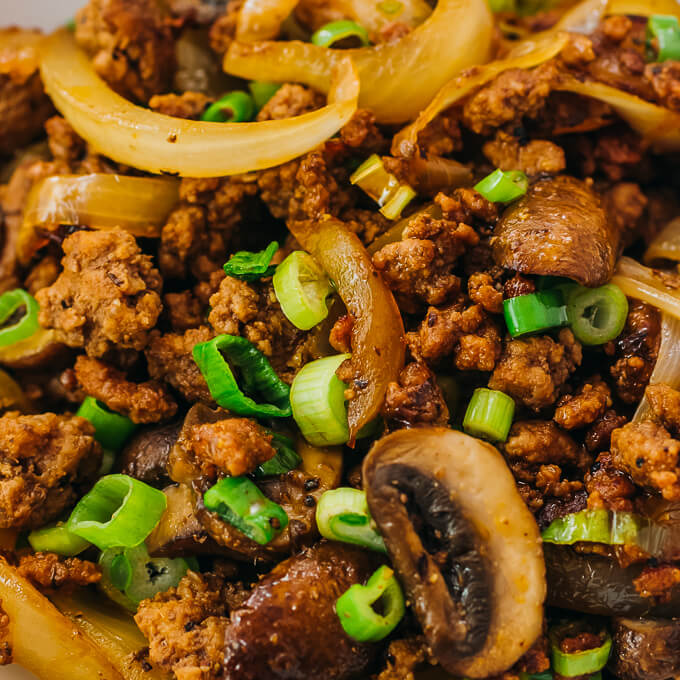 closeup of ground beef stir fry