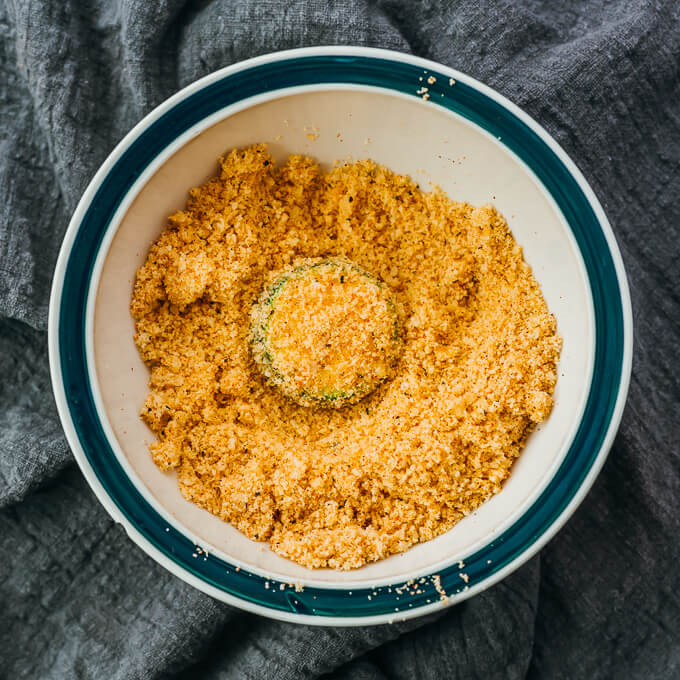 zucchini slice coated in low carb breading