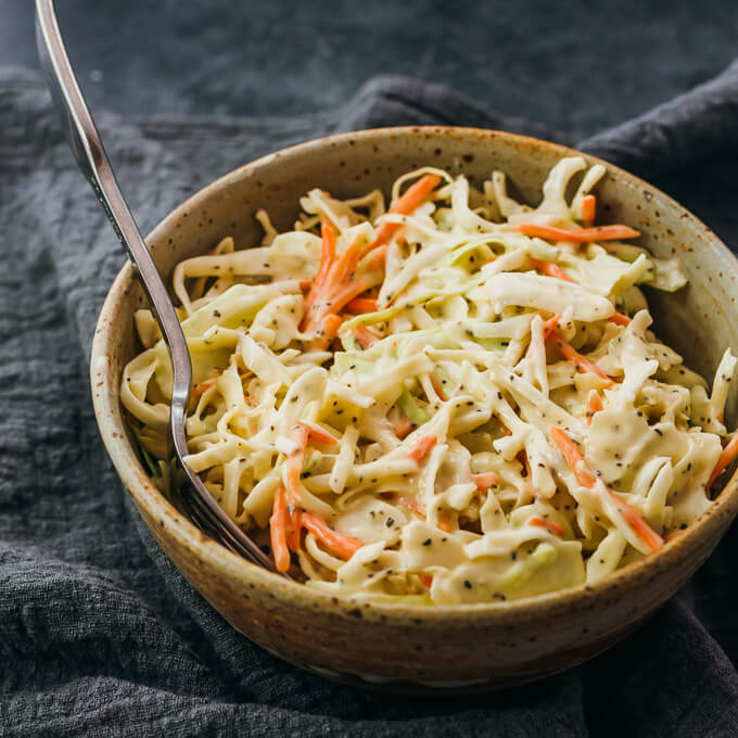 keto coleslaw served with fork