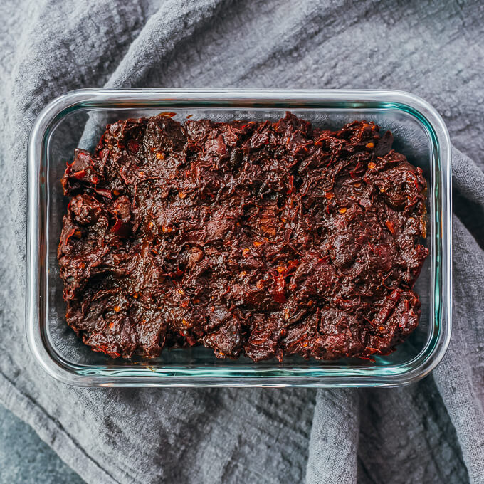 doubanjiang broad bean paste in glass container