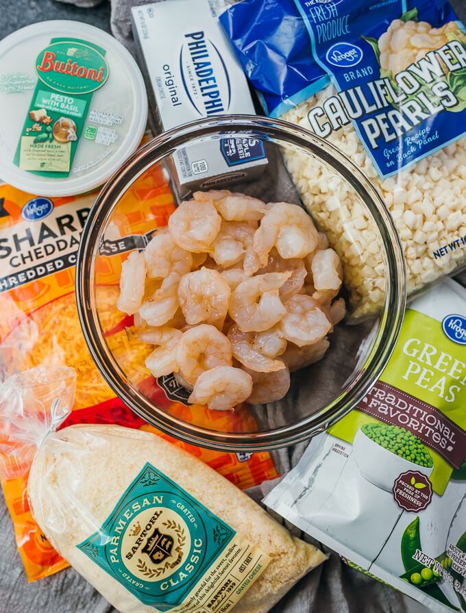 ingredients for making pesto shrimp dish