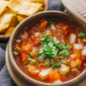 mexican salsa served in brown stoneware