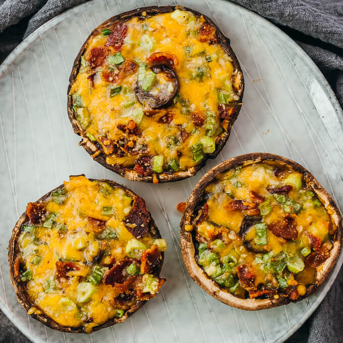 stuffed and baked portobellos on serving plate