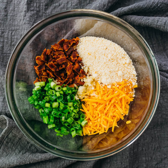 stuffing ingredients in glass mixing bowl