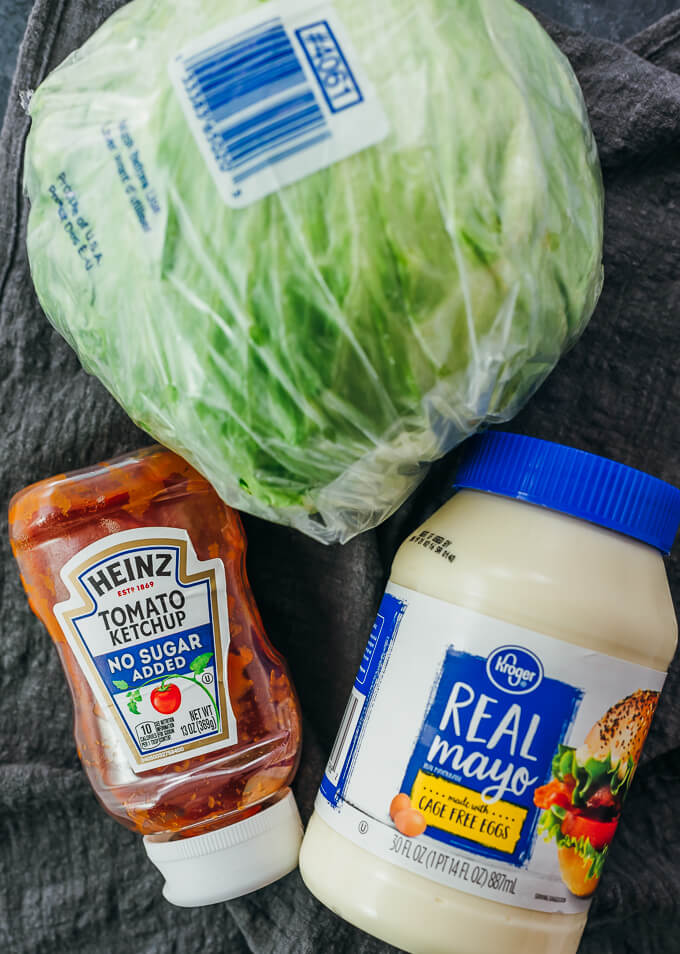 lettuce, mayo, and ketchup ingredients