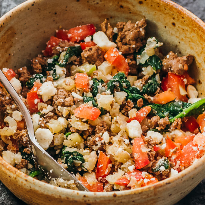 close up view of ground lamb bowl