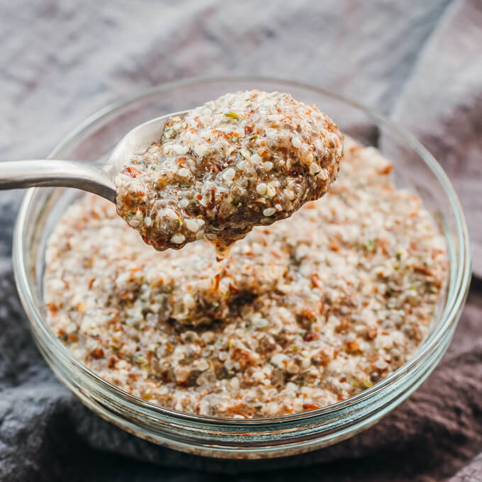 lifting up keto oatmeal with spoon