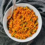 mexican cauliflower rice served in white bowl