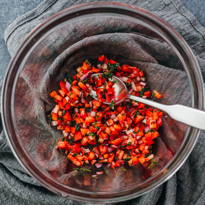 stirring strawberry relish together