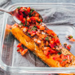 salmon topped with strawberry relish