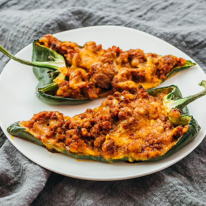 close up view of stuffed poblanos