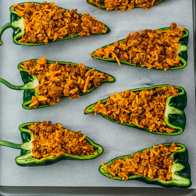 poblano peppers stuffed with meat and cheese