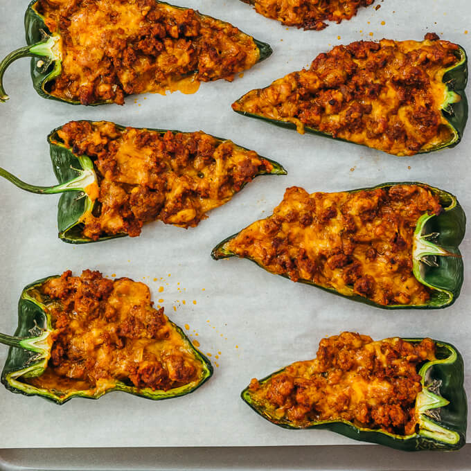 stuffed poblano peppers after baking