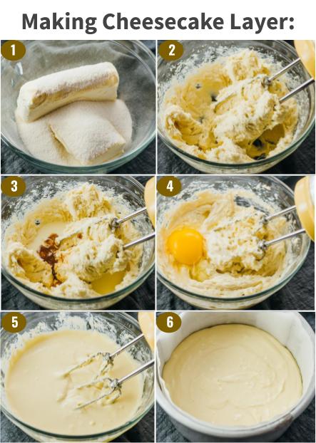 step by step making cheesecake layer