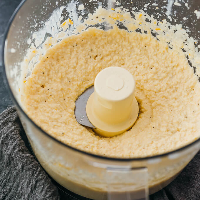 mashed cauliflower in food processor bowl