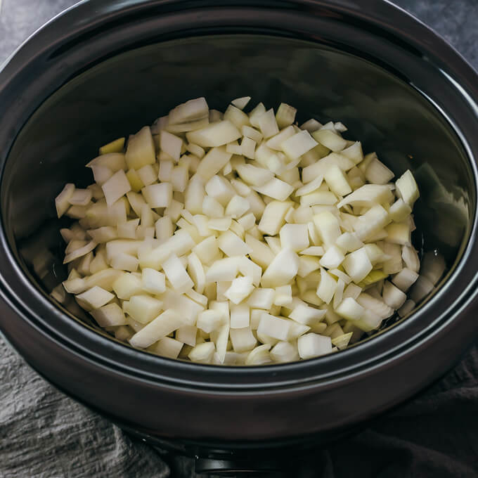 chopped onions in slow cooker