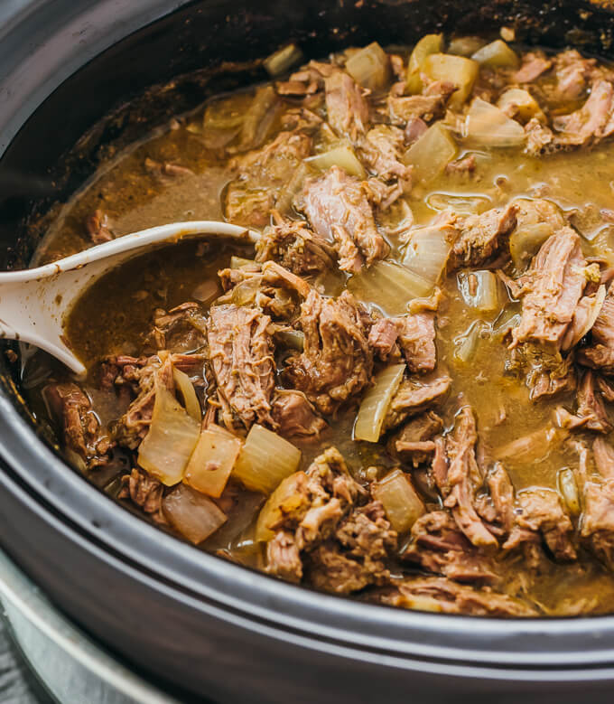 close up of shredded lamb stew