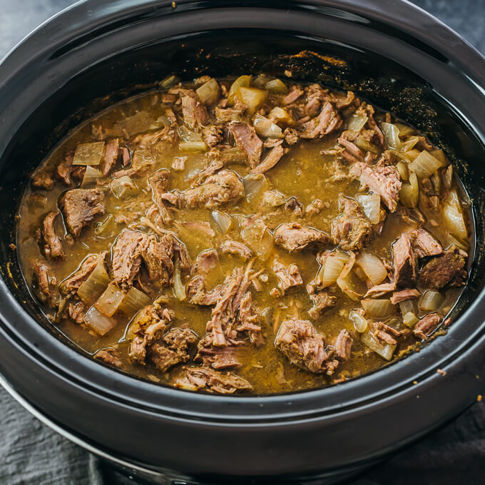 shredded lamb stew after slow cooking